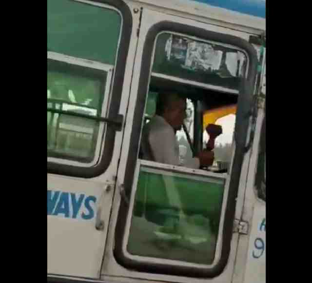 Haryana Roadways bus driver smokes hookah while driving in Delhi