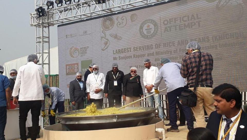 Cooking a Guinness record: 800 kgs of khichdi being made at World Food India 2017