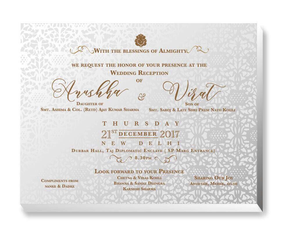 LEAKED: Virat Kohli and Anushka Sharma's New Delhi reception's invitation card