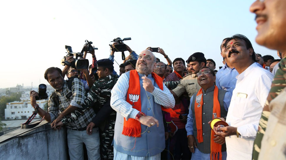 Gujarat CM, Amit Shah fly kites, celebrate Makar Sankranti