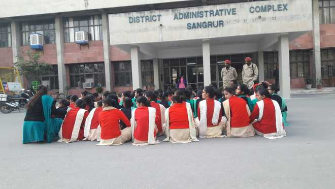 Nursing students protest in Sangrur, demand security