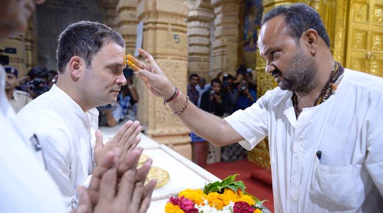 BJP slams Rahul for visiting temple 