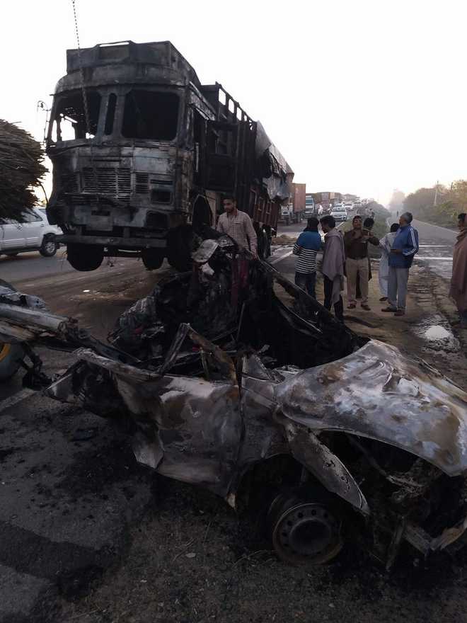 4 burnt alive as car catches fire after colliding with truck near Karnal