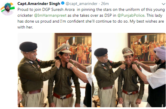 Cricketer Harmanpreet joins Punjab Police as DSP, Capt wishes her luck
