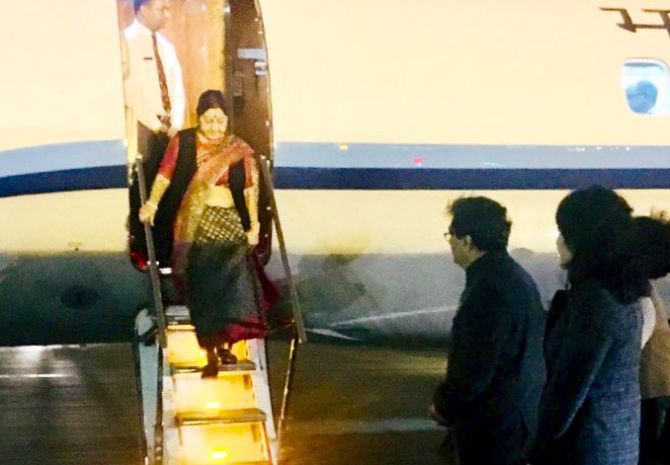 Shushma swaraj arrives in China for talks with Wang, SCO meet