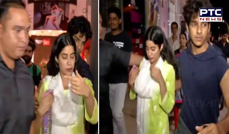 Scary Stardom? A mob of men surrounds Janhvi Kapoor at a shopping mall