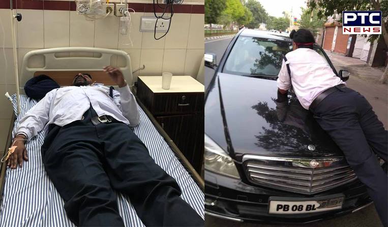 Ludhiana: Hit by car, traffic policeman clings to bonnet