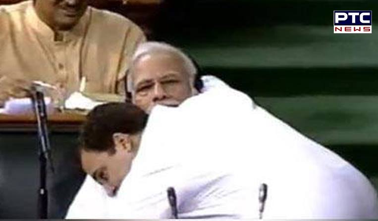 Rahul Gandhi hugs PM Narendra Modi in the Lok Sabha