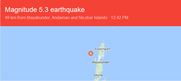 Earthquake of magnitude 5.2 struck Andaman Islands