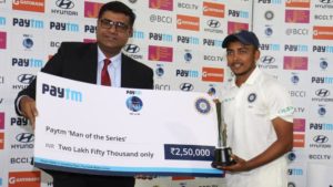 India v/s West Indies: Prithvi Shaw named 'Man of the Series'
