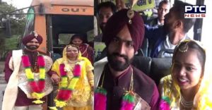 Nawanshahar Village Bhin Bride and groom PRTC Bus Marriage arrives