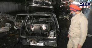 Jalandhar MnBro Chowk Near gas cylinders leakage Due Car Fire