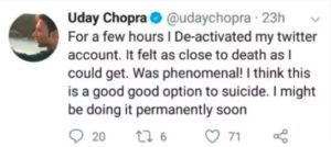 Actor Uday Chopra tweets