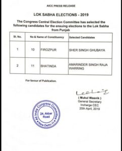  Congress Raja Warring And Sher Singh Ghubaya Lok Sabha ticket