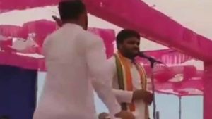 Congress leader Hardik Patel slapped during rally in Surendranagar