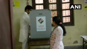BJP Candidate from East Delhi Gautam Gambhir casts his vote polling booth in Old Rajinder Nagar