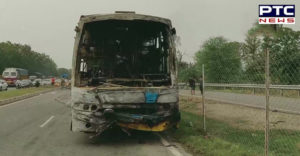 Haryana :Kurukshetra Bus Fire , 2 killed, 12 Injured