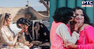 Indo-Pakistan girls California Got married ,lesbian couple wedding sari and sherwani