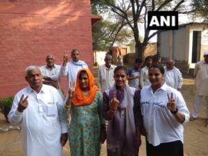 BJP Candidate And Wrestlers Babita Phogat And Geeta Phogat vote at a polling booth Charkhi Dadri constituency