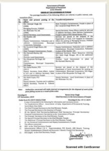 Punjab Government 6 IAS and 2 PCS officers Transfer