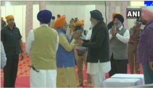 PM Narendra Modi Dera Baba Nanak Arrived Ardas event , Parkash Singh Badal and Sukhbir Badal present