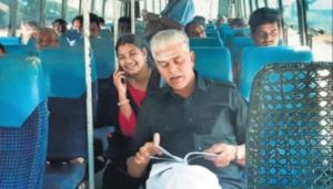 Puducherry Minister R Kamalakannan travelled by a bus to attend cabinet meeting