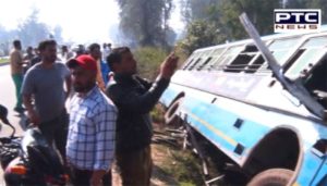 Jalandhar-Pathankot National Highway Mukerian Near Bus Accident, driver conductor Death, 9 injured