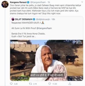 As Punjabi celebrities lashed out at Kangana Ranaut on farmers protest against farm laws 2020, Kangana called Diljit Dosanjh Karan Johar pet.
