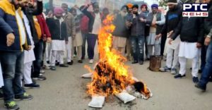Youth Akali Dal protests in favor of farmers in Punjab , Fuke Modi and Punjab CM effigy