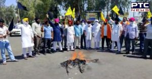 Kisan Andolan : Farmers burn PM Modi’s effigy , hoist black flags in TarnTaran