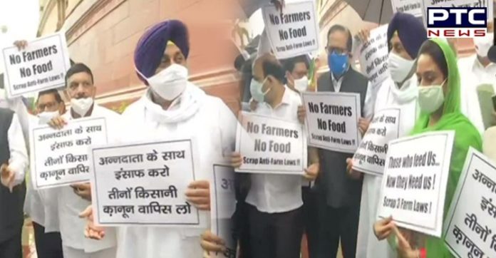 Monsoon Session 2021: SAD protest outside Parliament against farm laws | PTC NEWS
