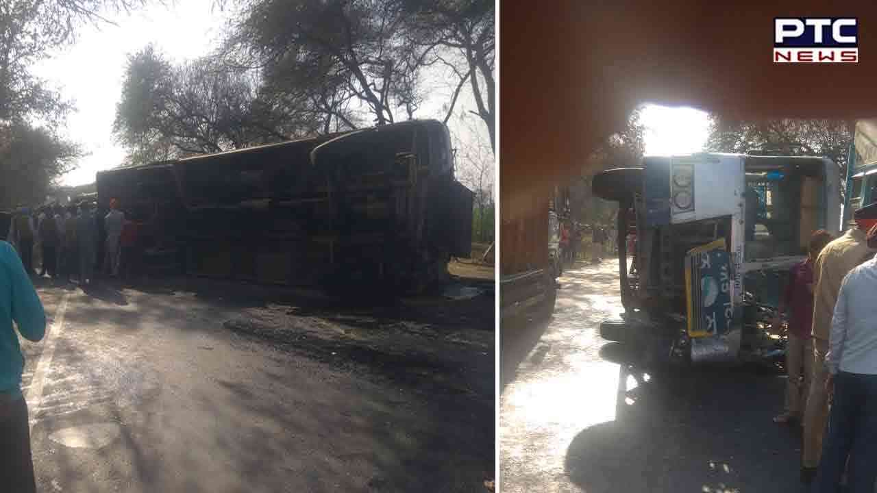 ਮੌੜ ’ਚ ਬਠਿੰਡਾ ਰੋਡ ’ਤੇ PRTC ਬੱਸ ਪਲਟਣ ਨਾਲ ਵਾਪਰਿਆ ਹਾਦਸਾ, ਕਈ ਲੋਕ ਜ਼ਖਮੀ