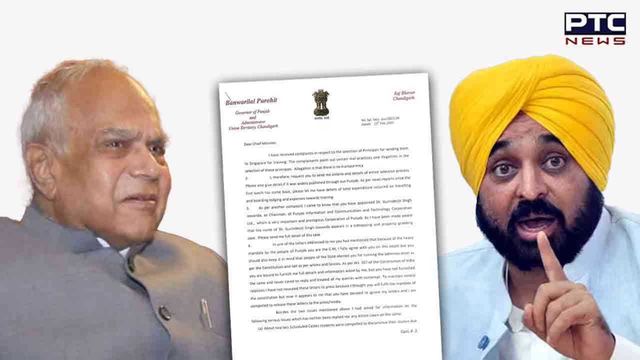 Punjab Guv writes to CM Bhagwant Mann; seeks details of entire selection process for sending teachers to Singapore
