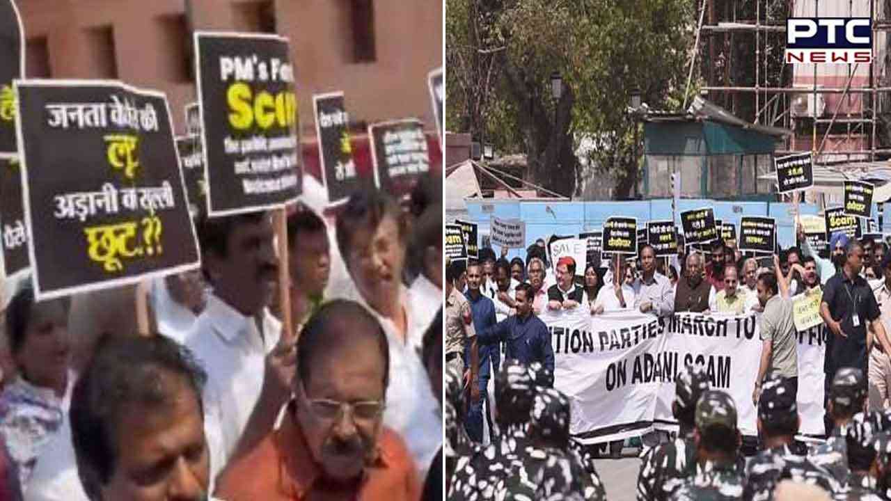Adani issue: Opposition MPs seek JPC probe; form human chain outside Parliament