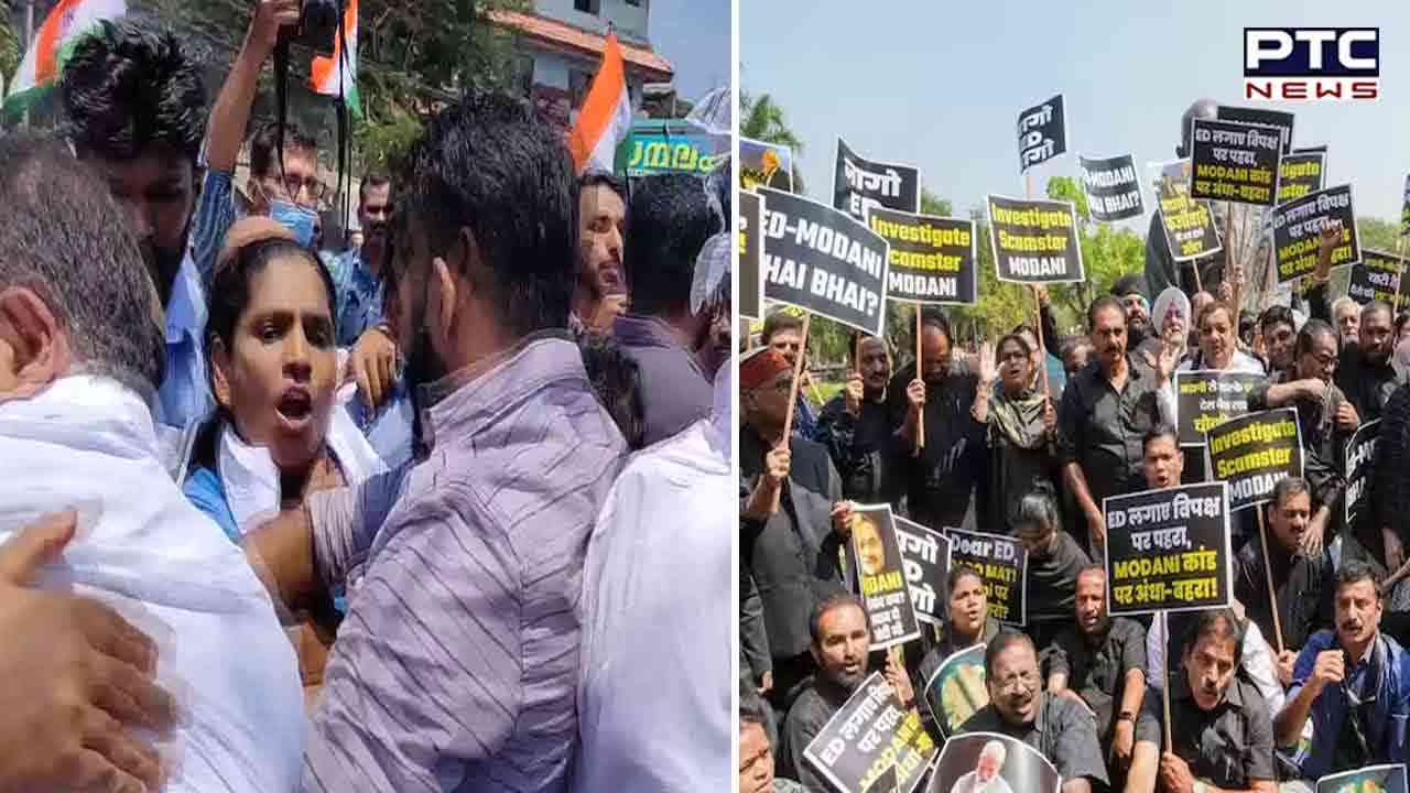 IYC members stages protest over disqualification of Rahul Gandhi as MP