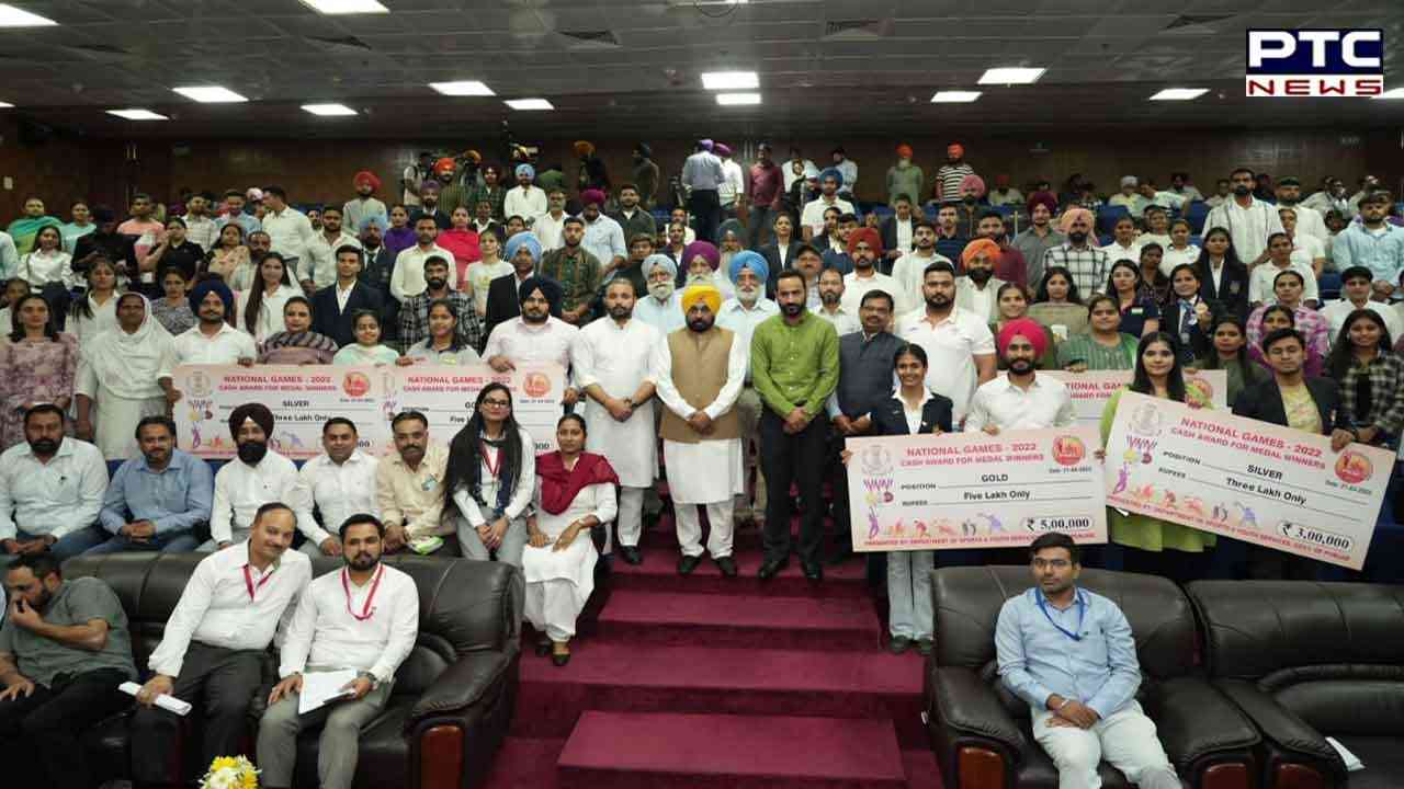 Punjab CM Bhagwant Mann felicitates 147 National Games Medalist with cash reward of Rs 5.43 cr