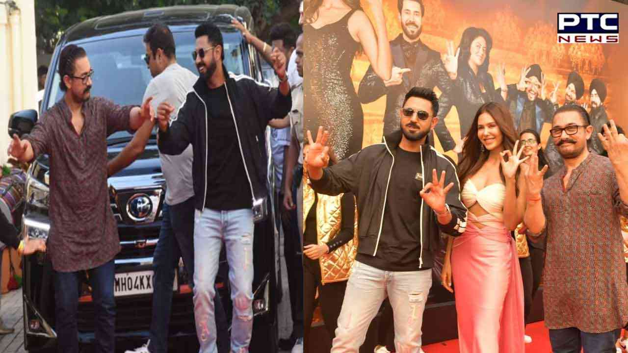 Watch video: Aamir Khan does bhangra with Gippy Grewal at 'Carry On Jatta 3' trailer launch