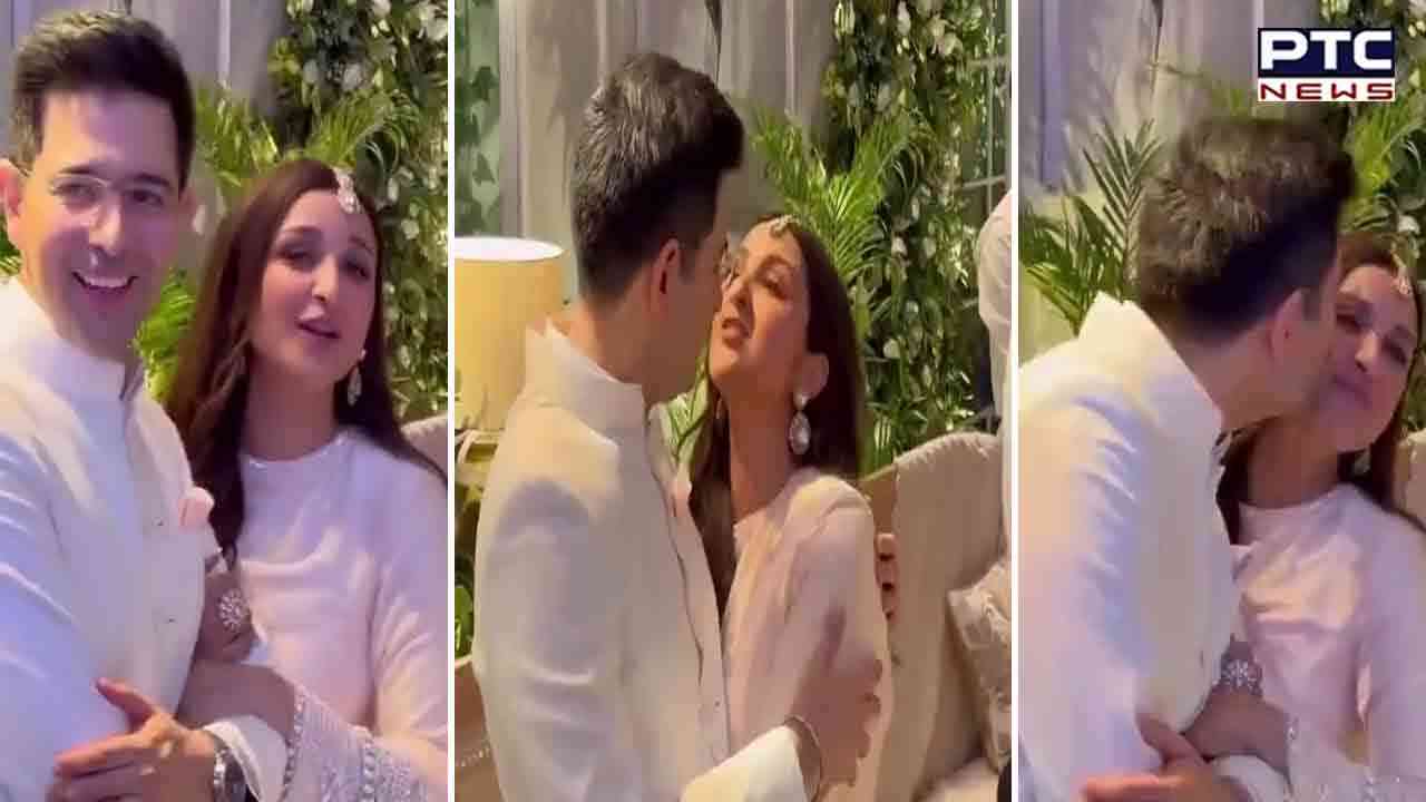 Raghav Chadha Kisses Parineeti: ਪਰਿਣੀਤੀ ਤੇ ਰਾਘਵ ਚੱਢਾ ਮੰਗਣੀ ਵਿਚਾਲੇ ਹੋਏ Romantic, ਸਾਰਿਆਂ ਸਾਹਮਣੇ ਕੀਤਾ KISS,ਦੇਖੋ ਵੀਡੀਓ