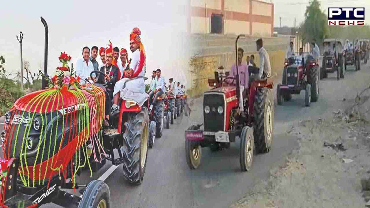 Viral Video:  Groom takes out wedding procession with fleet of 51 tractors in Rajasthan's Barmer