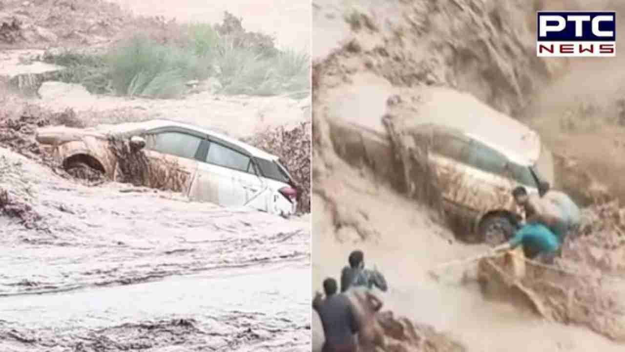 Caught on camera: Woman rescued from car in Panchkula floods, vehicle swept away