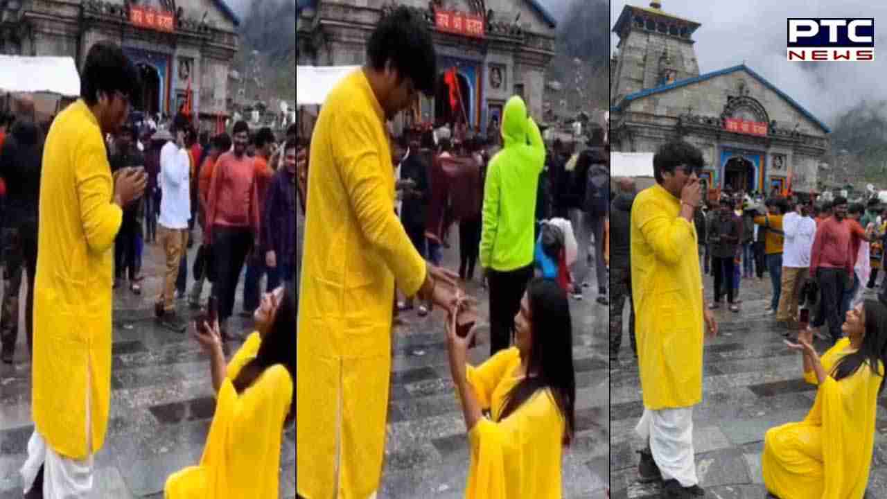 Watch Couples Proposal Video Outside Kedarnath Shrine Goes Viral See