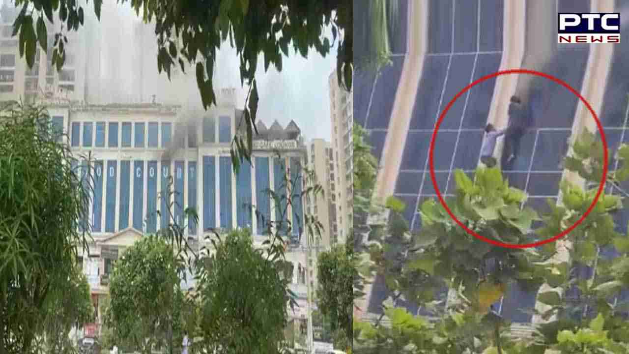 WATCH | Massive fire at shopping complex in Greater Noida; people jump from third floor