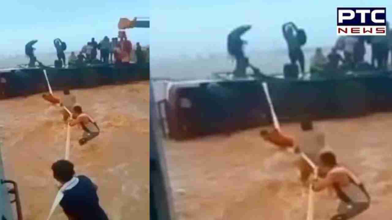 Dramatic rescue of 27 as bus overturns on flooded road in Haryana