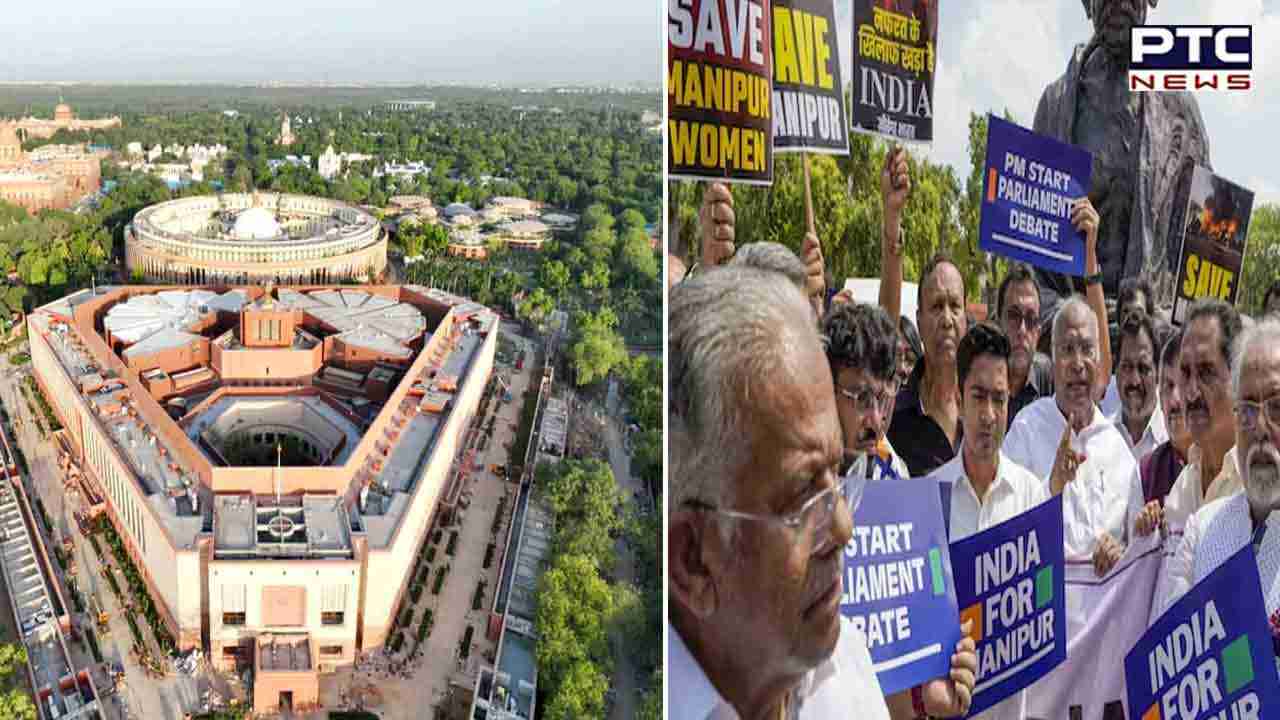 Monsoon Session Day 6: I.N.D.I.A alliance MPs stage protest in black attire over Manipur violence