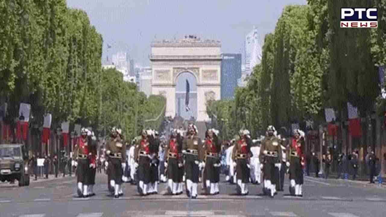 Indian Military Contingent Marches To Sare Jahan Se Accha As Iaf Rafales Soar At Bastille Day