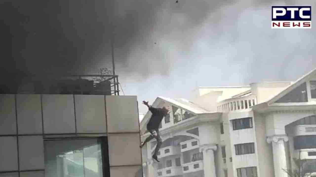 Watch Visuals | Explosion in commercial building in Bengaluru, man jumps from 4th floor
