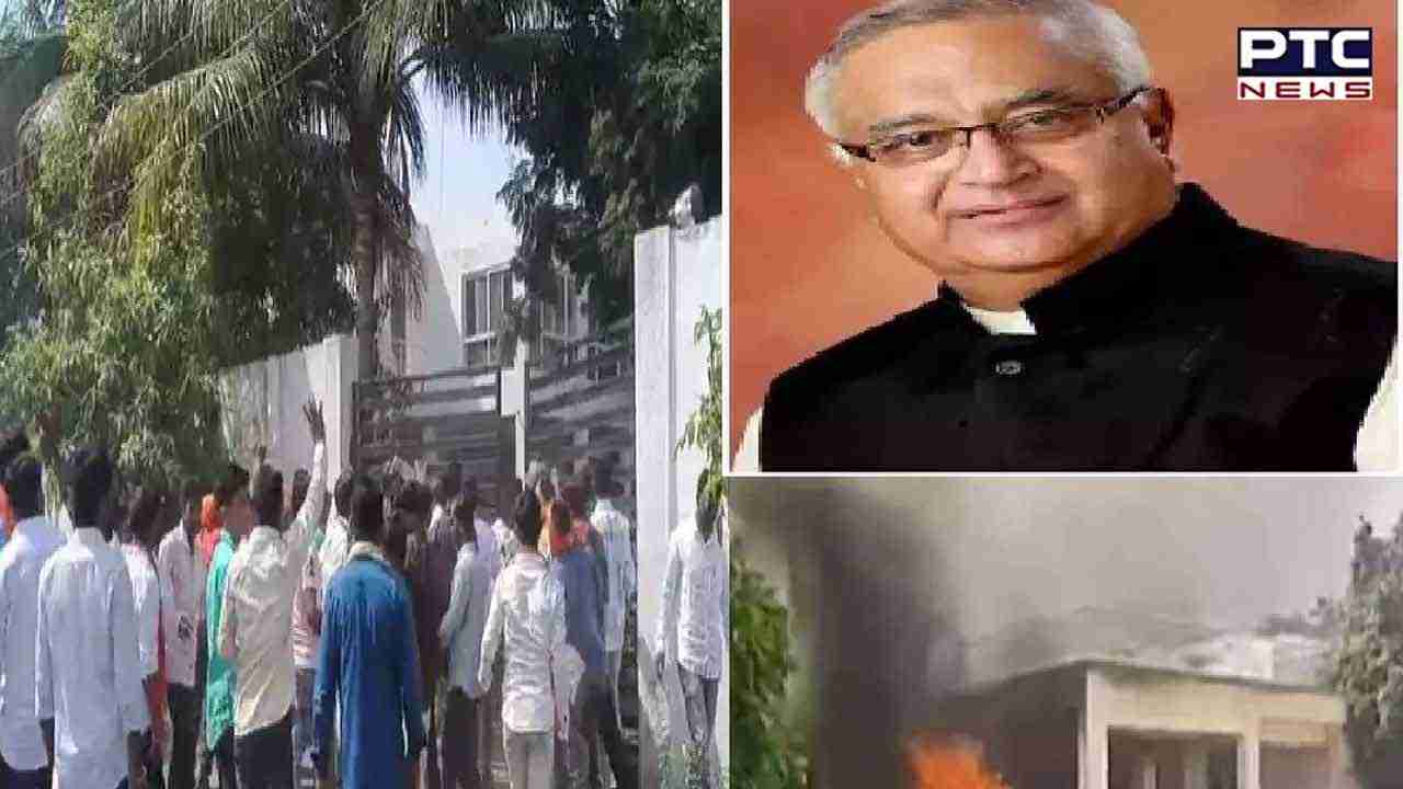 Watch Video: Maratha quota protesters set fire to NCP MLA Prakash Solanke's residence in Maharashtra