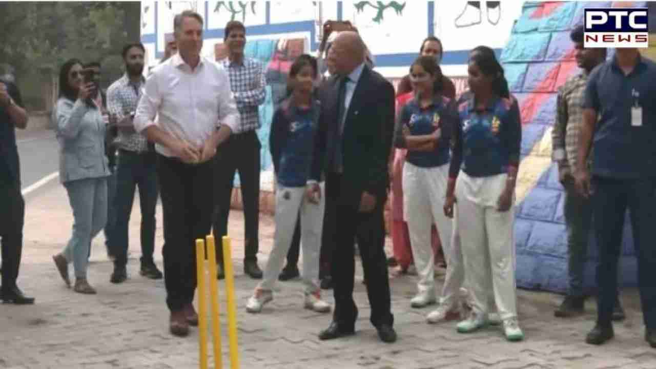 Australian Deputy PM Marles swings cricket bat in 'Gully' style at Delhi's Arun Jaitley Stadium | See Pics
