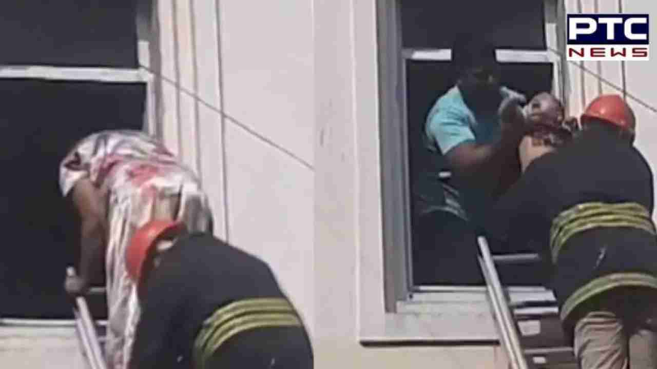 WATCH | Daring rescue of woman, child from massive fire in Hyderabad