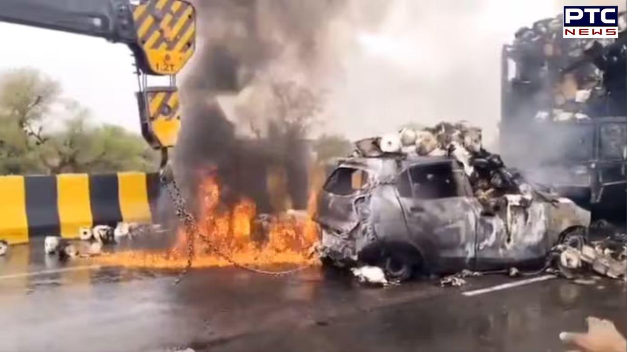 Family of seven killed in car catches fire after crash with truck in Rajasthan